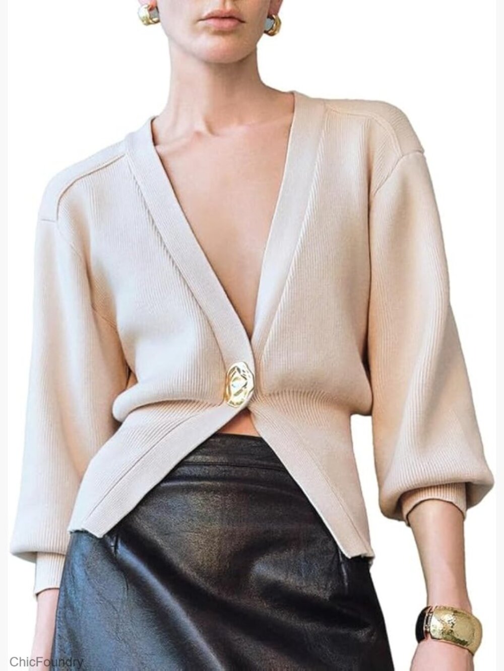 Women's V-Neck Knitted Cardigan Long Sleeve Button Down Lightweight